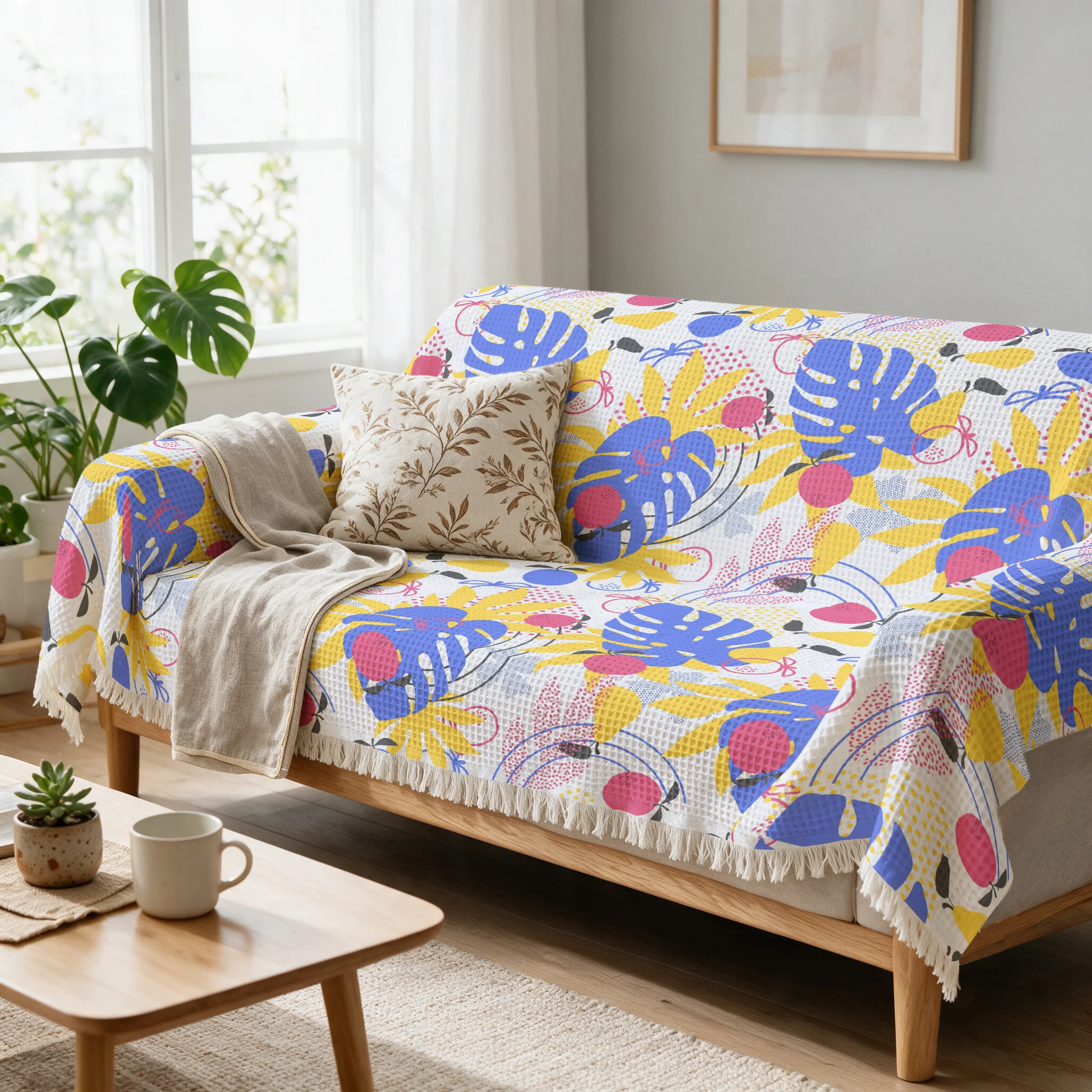 Vibrant Tropical Leaf Print Decorative Sofa Throw Blanket for Couch Home Decor Accent Cushion Cover Living Room Throw Plaid