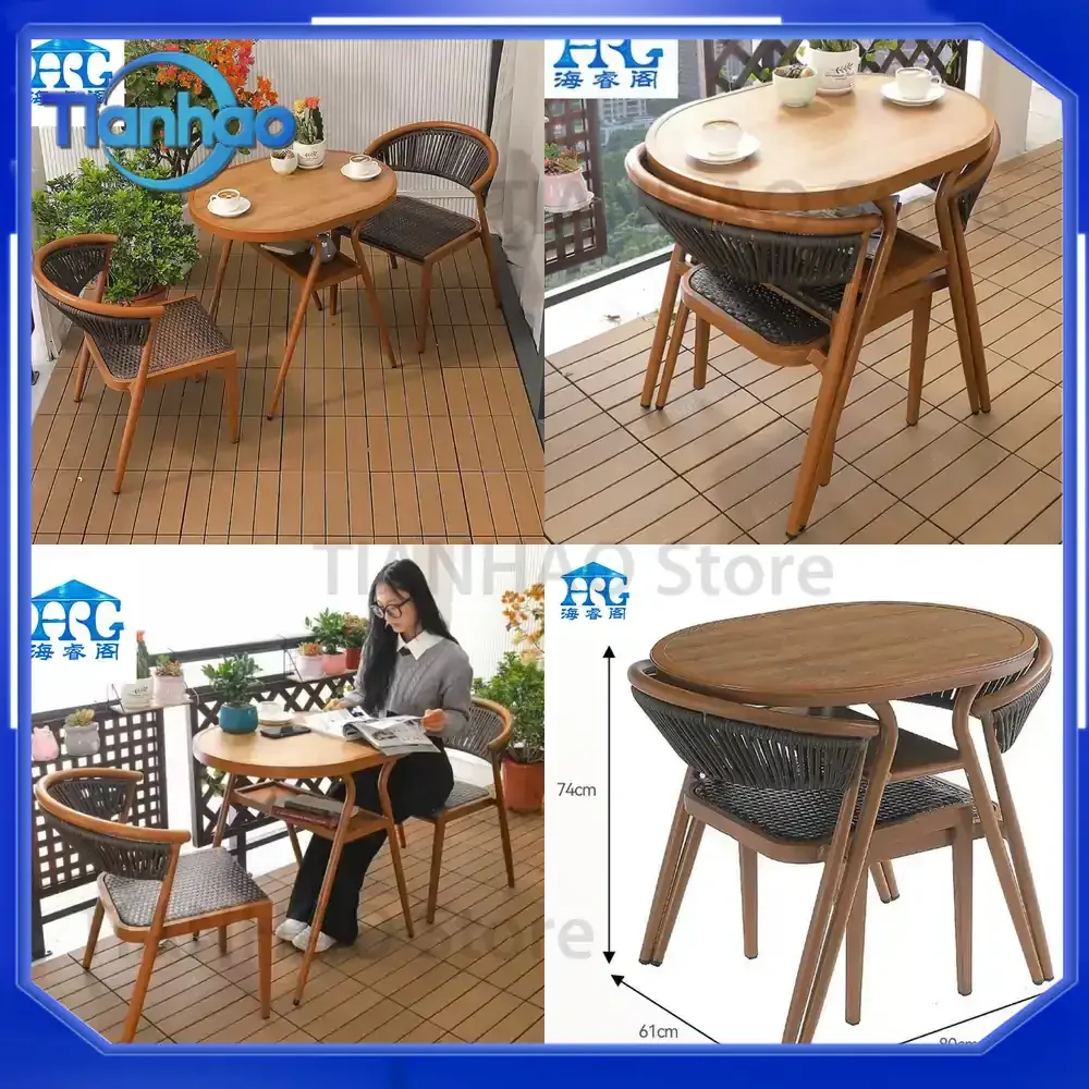3 Piece Outdoor Patio Rattan Chair Set with Aluminum Tea Table for Home Use Minimalist Leisure Furniture for Outdoor Balcony
