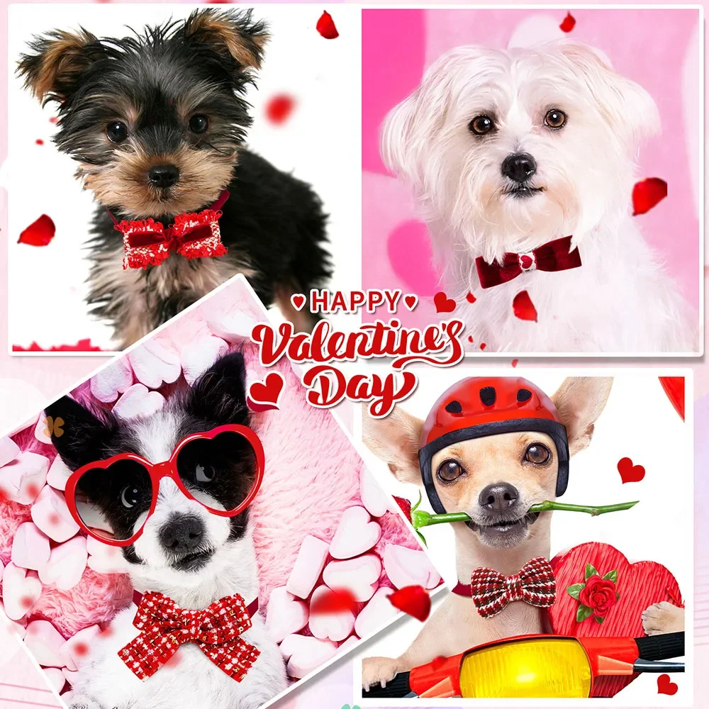 50PCS Valentine's Day Dog Bow Tie Cute Small Dogs Cats Bowties Collar For Dogs Grooming Supplies Pet Accessories