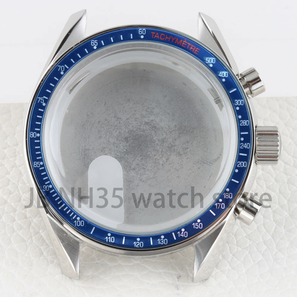 VK63 حافظة 40 مللي متر فضي/أسود لحركة كرونوغراف VK63 VK64 32.5 مللي متر قرص صلب 316L حافظة ساعة مقاومة للماء من الفولاذ المقاوم للصدأ