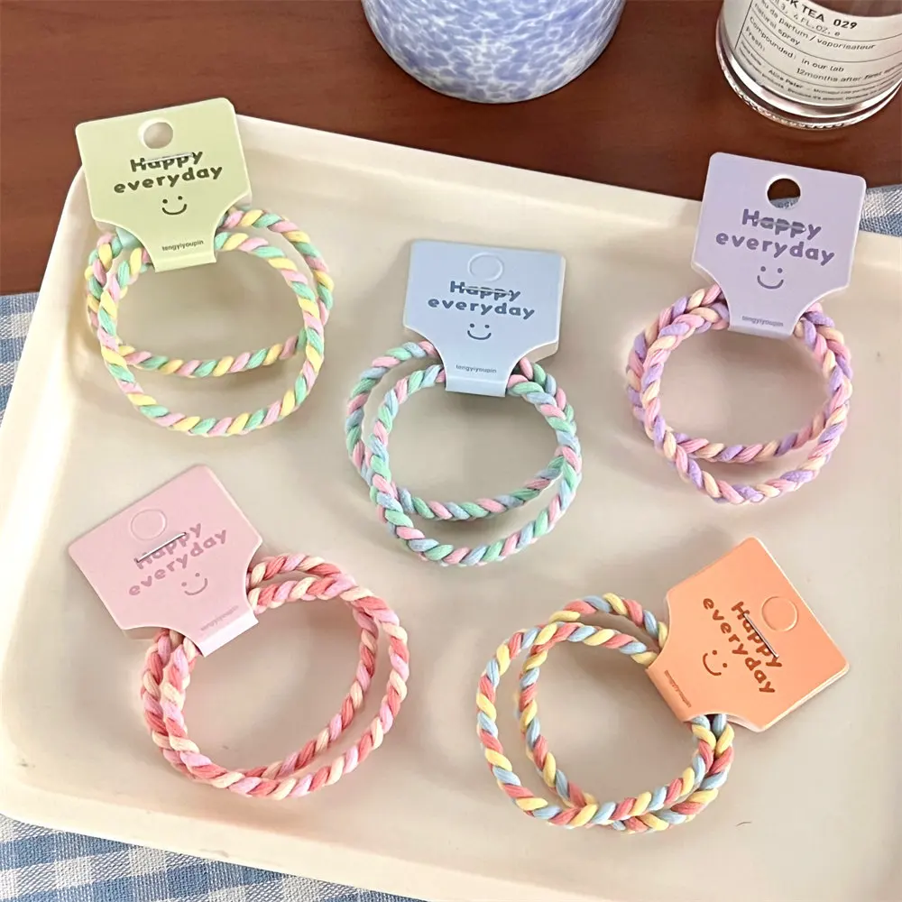 4Pcs Colorful Small Fresh Hair Rope Girl Ball Head High Ponytail Hair Ring High Elastic Durable Hair Rope Cute Headdress