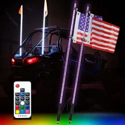 2PCS 2/3/4FT 12V Led Flag Light Waterproof Remote Control RGB Color Changing Light Off-road ATV LED Flagpole Light