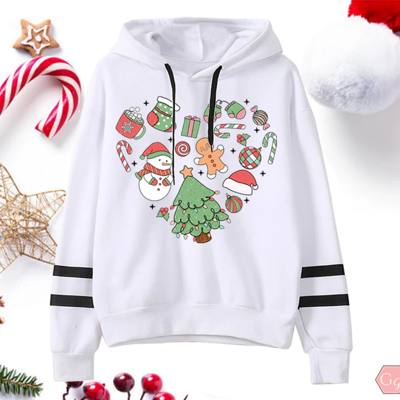 

Creative Women Hoodies Funny Christmas Heart Christmas Tree Snowman Print Hoodies Hooded Sweatshirts Pullovers Hoodies Plus Size