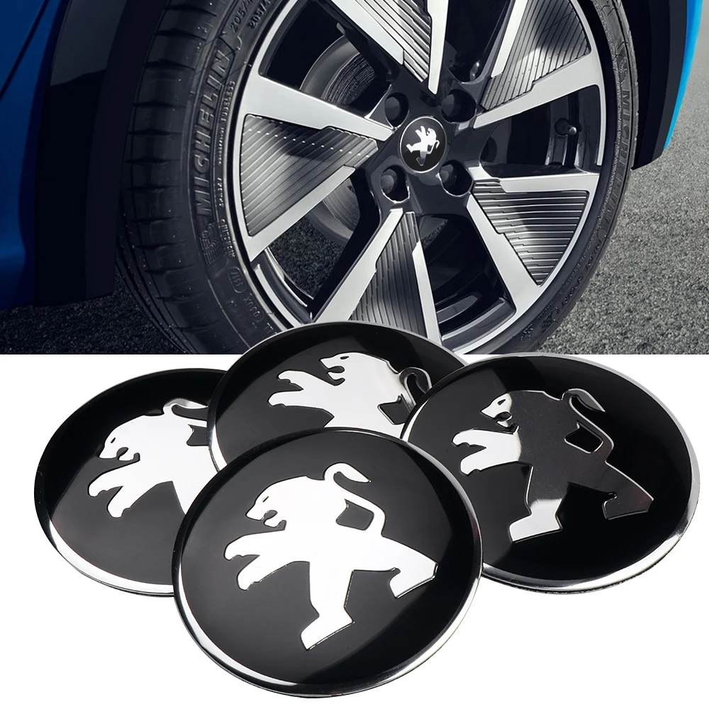 4pcs Metal Car Wheel Hub Cap Sticker Decals For Peugeot 206 207 208 306 307 308 406 407 408 301 106 107 108 2008 3008 5008 RCZ