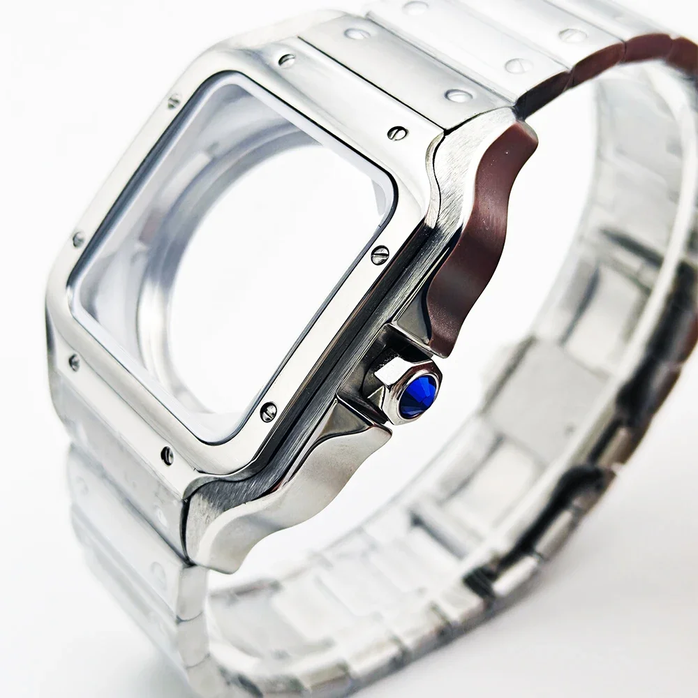 38mm gold silver square case strap compatible with 4R35 NH35 36 70 72 movement 316L stainless steel watch  for Santos