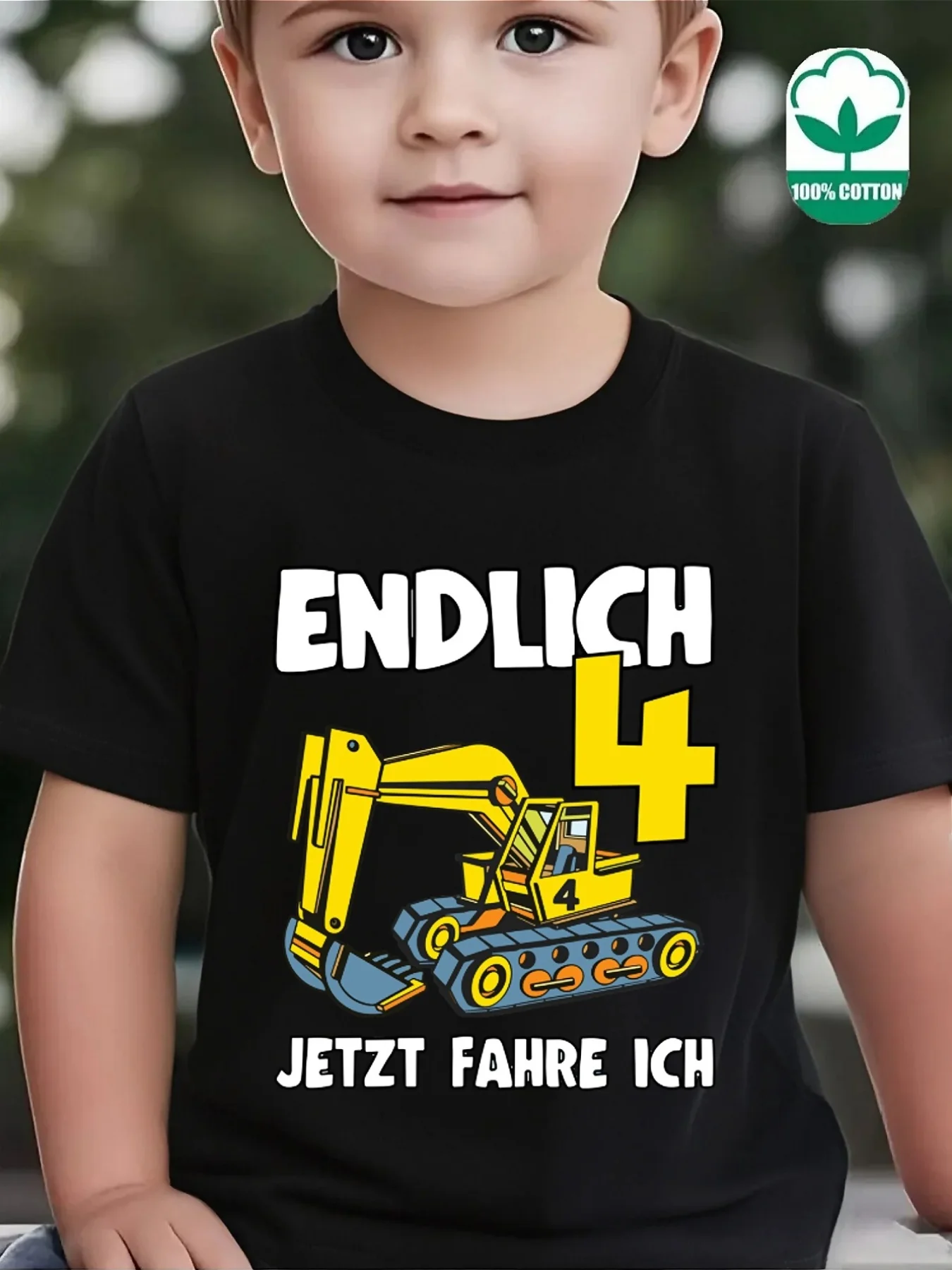 Cute Excavator 4Th Birthday German Letter Print Family Matching T Shirt Boys Girls Short Sleeve Parent Child Cotton Casual Tops