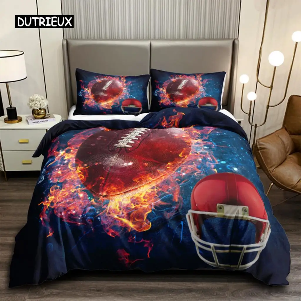 

Football Duvet Cover Set 3D Sports Football Bedding Set Pillowcase for Boys Teens Double Queen King Size Polyester Qulit Cover