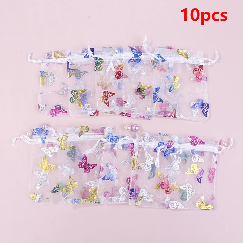 10Pcs Colorful Butterfly Organza Jewelry Bag Gifts Pouches 7x19CM Drawstring Gift Bag Wedding Party Christmas Candy Packing Bag