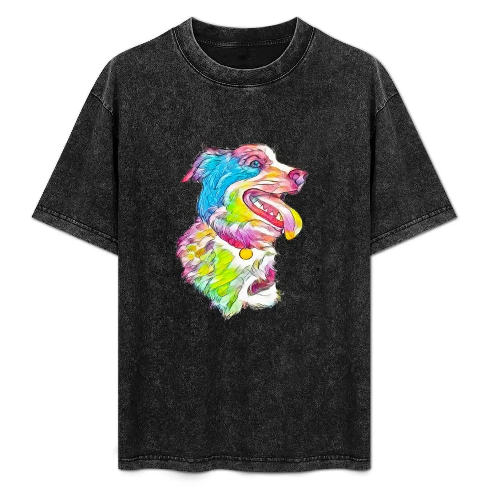 

Rainbow Watercolor Australian Shepherd Dog Sticker and Phone Case T-Shirt oversizeds cotton graphic tees mens fashion
