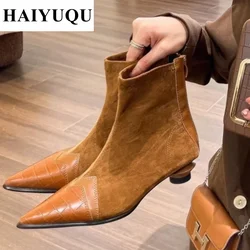 Pointed Toe Women Ankle Boots Fashion Heels Shoes Autumn Winter 2024 Trend Suede Chelsea Short Boots New Brand Snow Botas Mujer