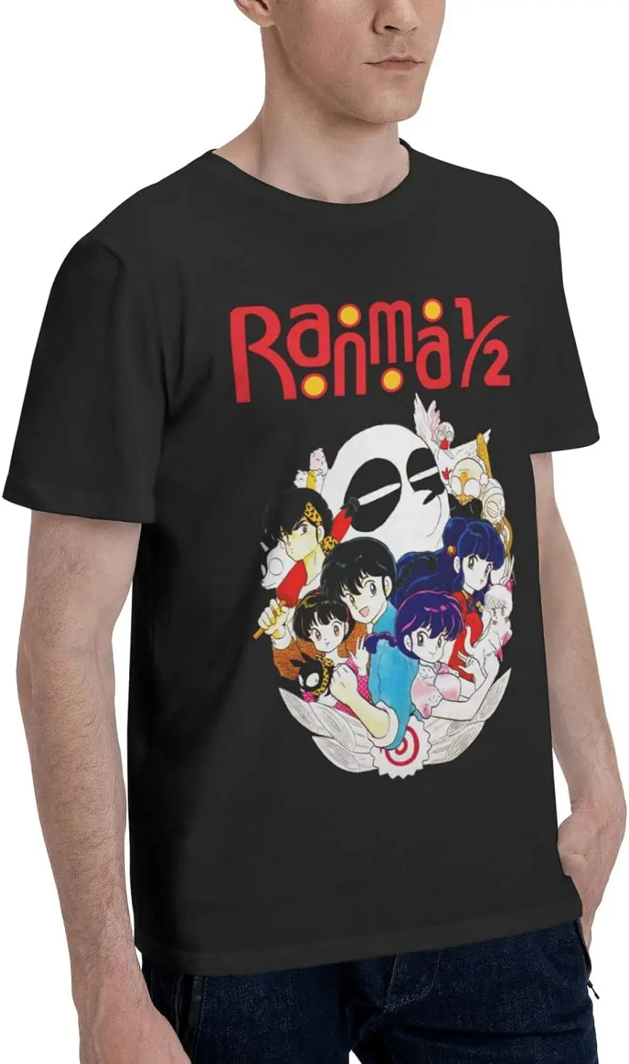 Manga Ranma ½ Shirt Cotton Crew Neck Fashion Tops for Man Black