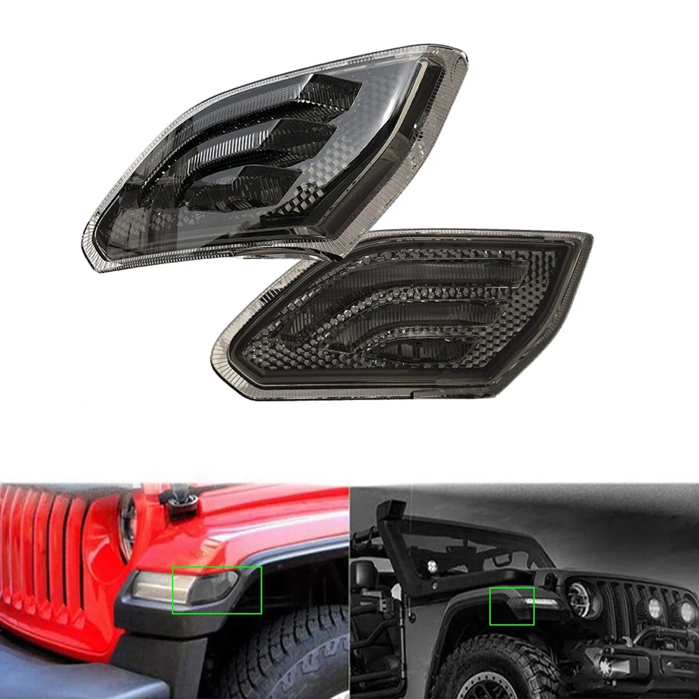 Black LED Dark Smoke Lens Front Side Markers LED Lights Turn Signal Light for Jeep Wrangler JL 2018 2019 Car Styling