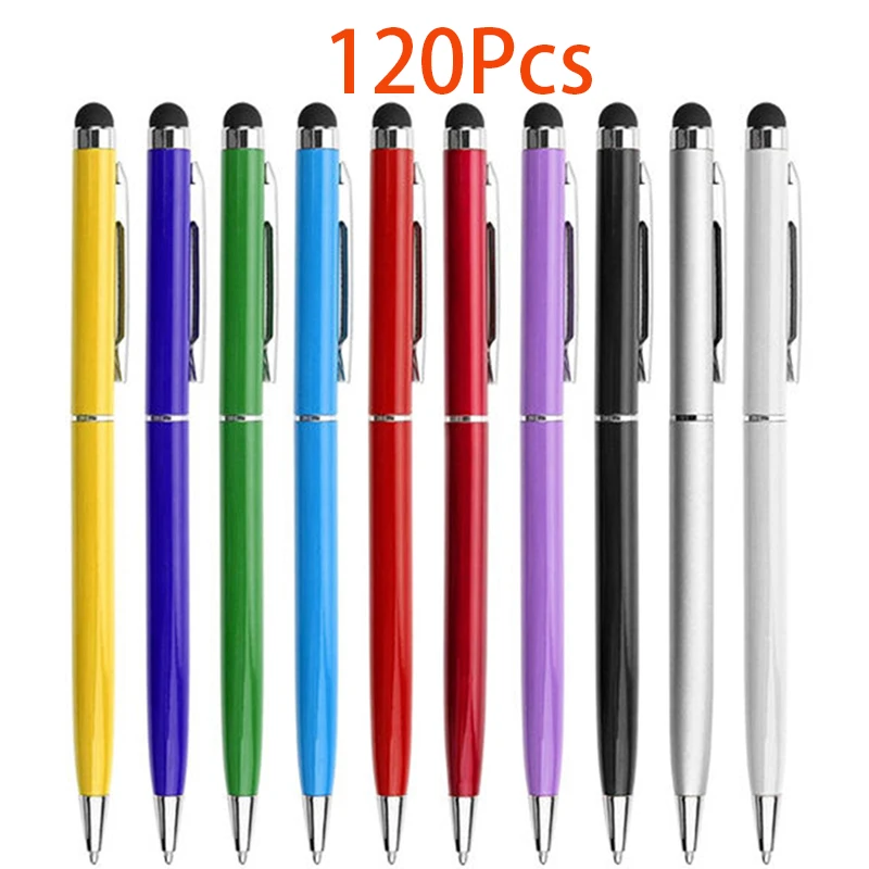 

120Pcs 2 in 1 Touch Screen Pen Metal Capacitive Pen Ballpoint Stylus Phone Tablet Handwritten