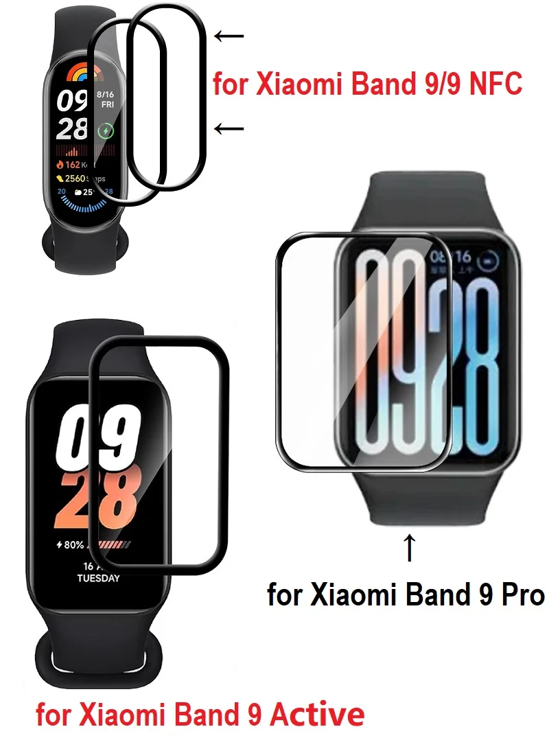 100 pçs protetor de tela macia borda 3d para xiaomi banda inteligente 9 nfc capa completa película protetora para xiaomi banda 9 pro/9 ativo