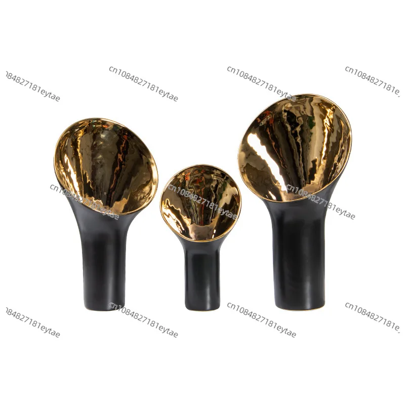 Golden Trumpet Vase - Ceramic Flower Pot for Terrarium & Home Decor