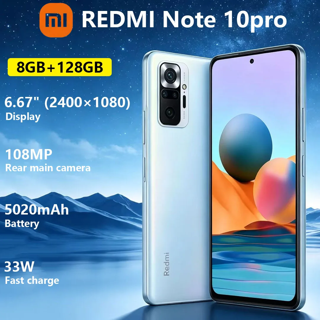 

New Xiaomi Redmi Note 10pro Trendy Mobile Phone 108MP Main Camera 6.67 inches 5200mAh‌ Battery Cost-effective Smartphone 8+128GB