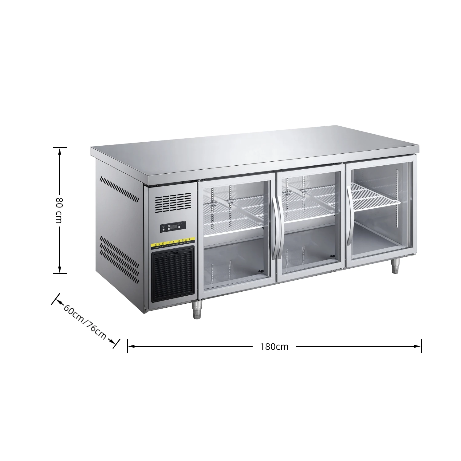 NUELEAD NE-925 80CM Commercial Air Refrigeration Equipment 500L Stainless Three Doors Commercial Undercounter Refrigerator Bins