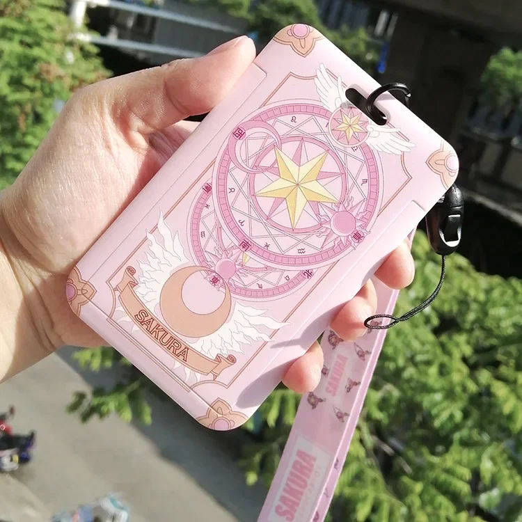 Cartoon Card Captor Sakura Card Case Keychain Keyring Lanyard Cute Fun ID Card Pass Badge Phone Holder Cosplay Props Gift X253