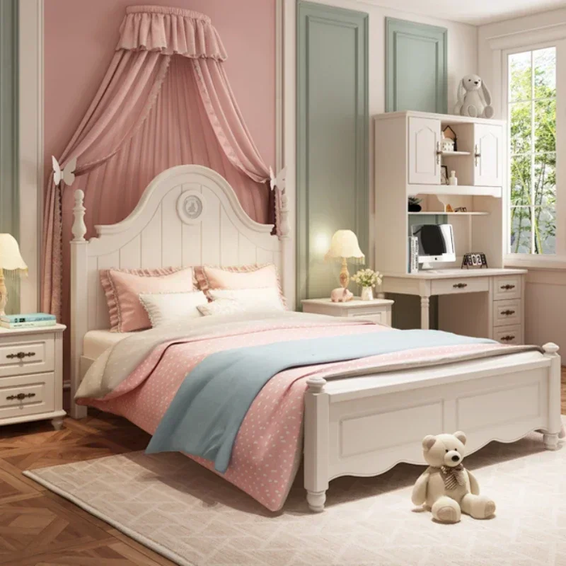 European Girls Luxury Double Bed Kids Safe Modern Loft Queen Children Double Bed Frames Princess Organizer Cama Hotel Furniture