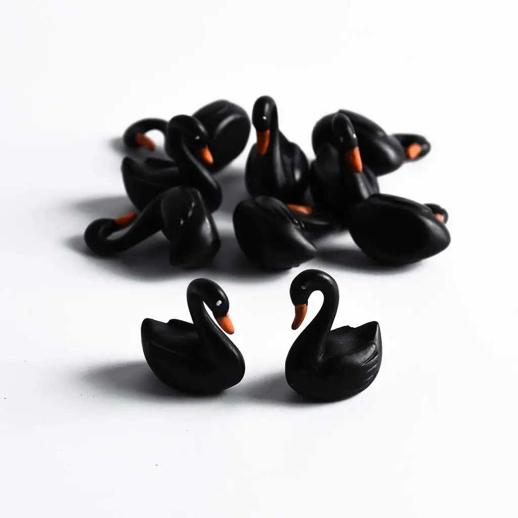 Conjunto de escultura modelo branco do lago Cygnus para decoração de casa de bonecas de jardim de fadas, preto