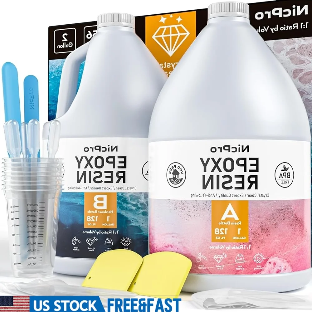 

2 Gallon Clear Epoxy Resin Kit High Gloss Bubbles Free Supplies Craft Jewelry Coating Casting DIY Art Perfect Finish