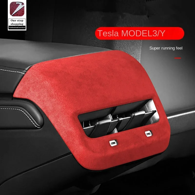 per accessori per la modifica degli interni Tesla Model 3 Y, prese d\'aria condizionata, coperture protettive decorative, toppe in pelle scamosciata