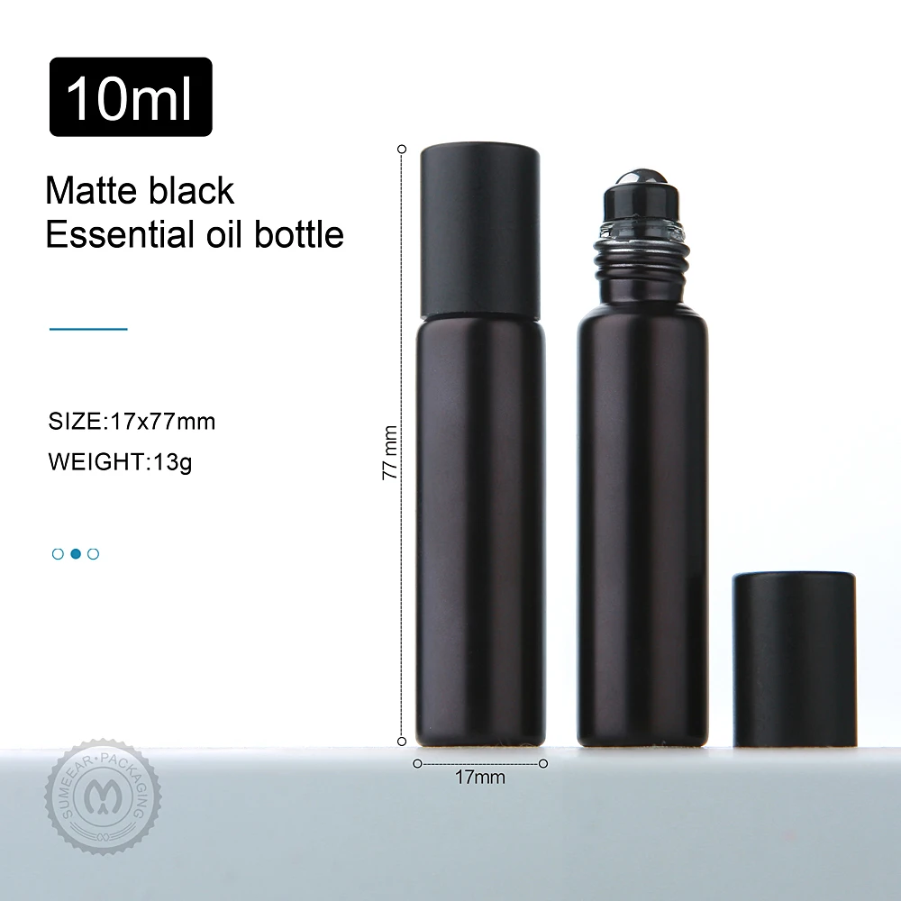 50/100Pcs/Lot 10ml 5ml Matte Black Essential Oil Bottle Refillable Roll On Perfume Bottle Frost Glass Roller Bottles Cosmetic