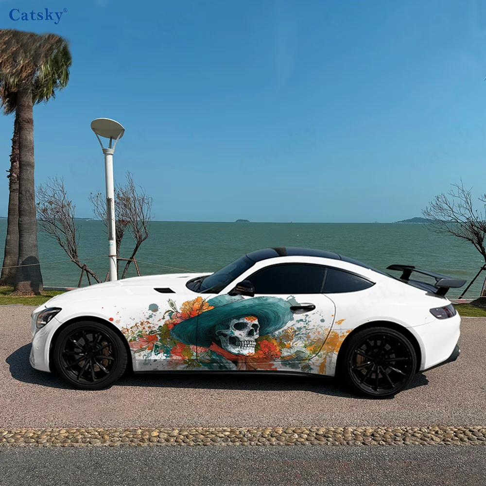 

Skeleton Grass Hat Color Ink Car Vinyl Wraps Decal Self-adhesive PVC Sticker Suitable for Trucks SUV Decor Auto Accessories Gift