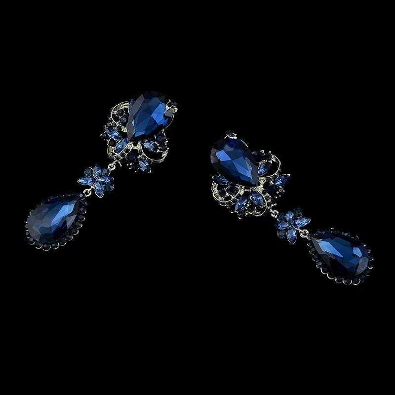 Blue Purple Fashion Bride Wedding Crystal Water Drop Earrings Long  Big Chandelier Earrings for Women New Trending Ear Jewelry