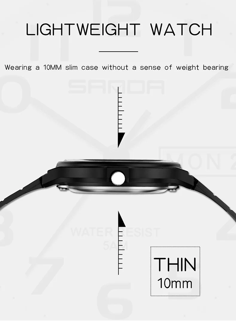 SANDA 9072 Minimalist Ladies Quartz Watch, Lightweight Simple Black Wristwatch, Waterproof with Calendar & Night Light image 6