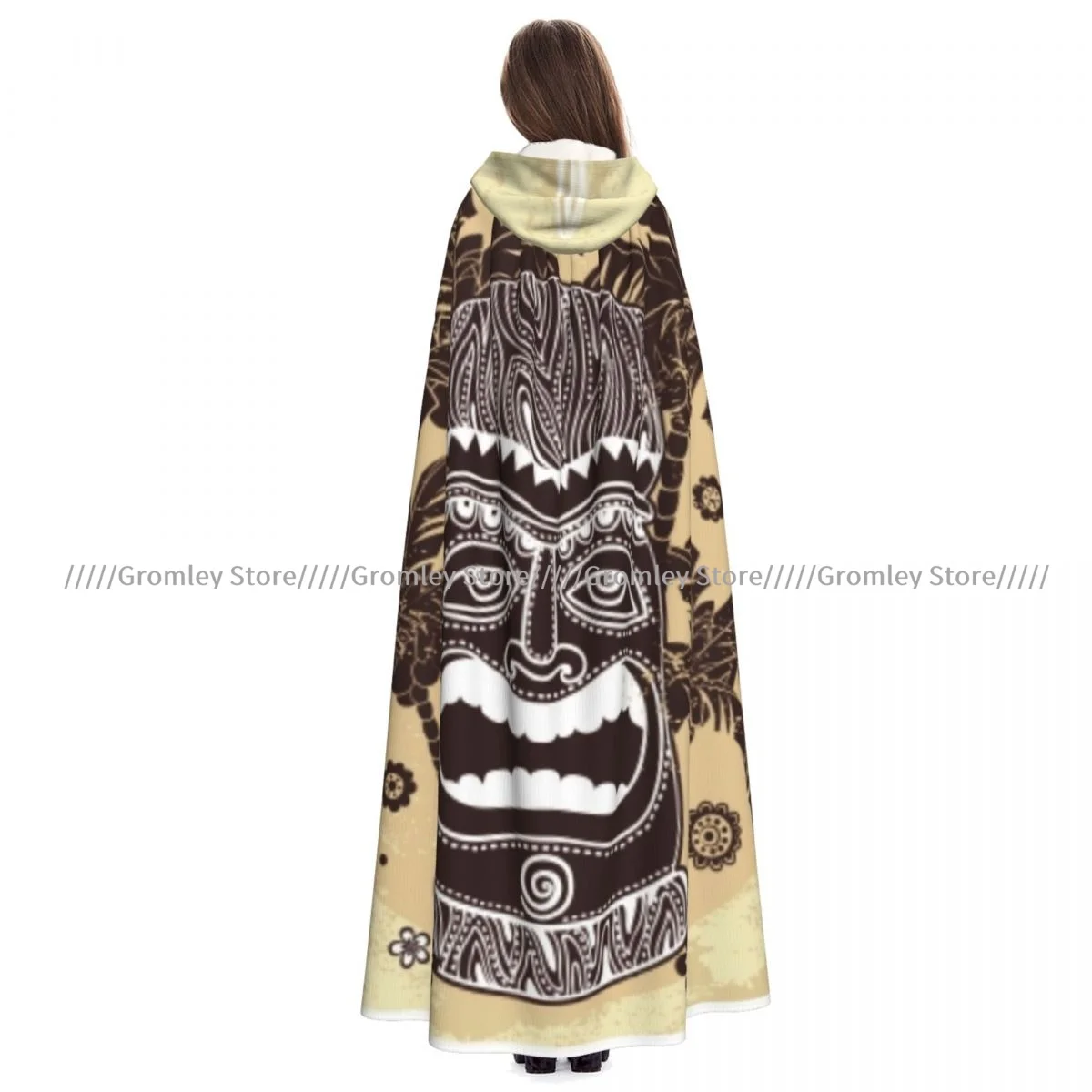 Túnica larga con capucha de bruja Hawaii Tiki palmeras flores adornadas soleadas fiesta de verano estampado capa de Halloween disfraces Cosplay para adultos