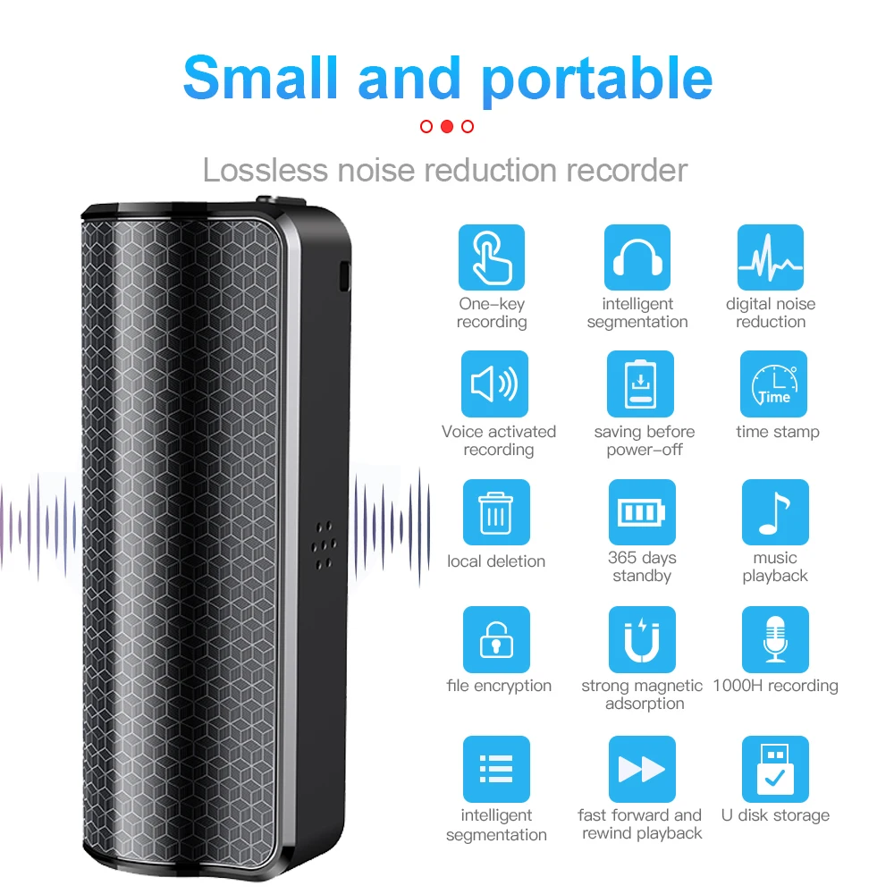 Magnetic Voice Recorder With Voice Activated Triple Noise Compact and Portable For Clear Audio Lectures Meetings And Interviews