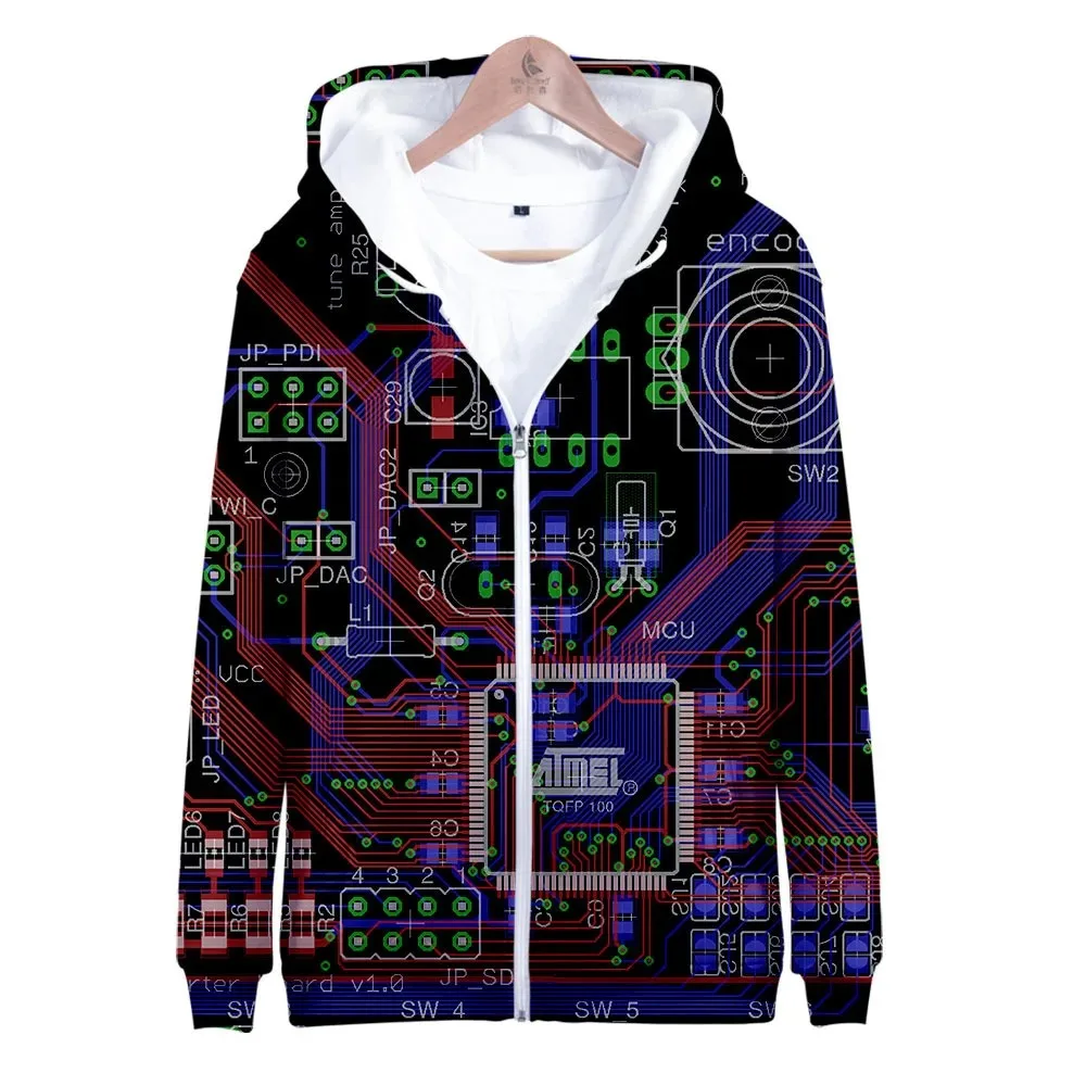 Circuit Board 3D Print Zip Up Women/Men Hoodie Sweatshirt Streetwear Hip Hop Electronic Chip Zipper Hooded Jacket Male Outerwear
