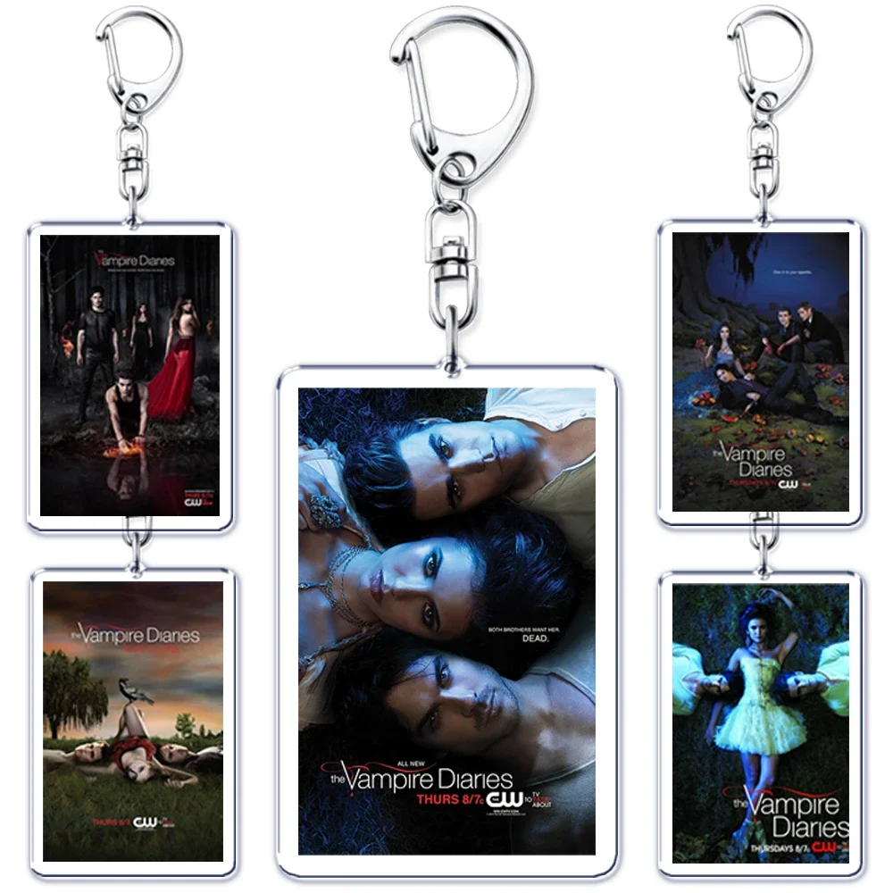 Hot The Vampire Diaries Keychain for Accessories Bag TVD Damon Stefan Salvatore Elena Gilbert Key Chain Keyring Jewelry Fan Gift