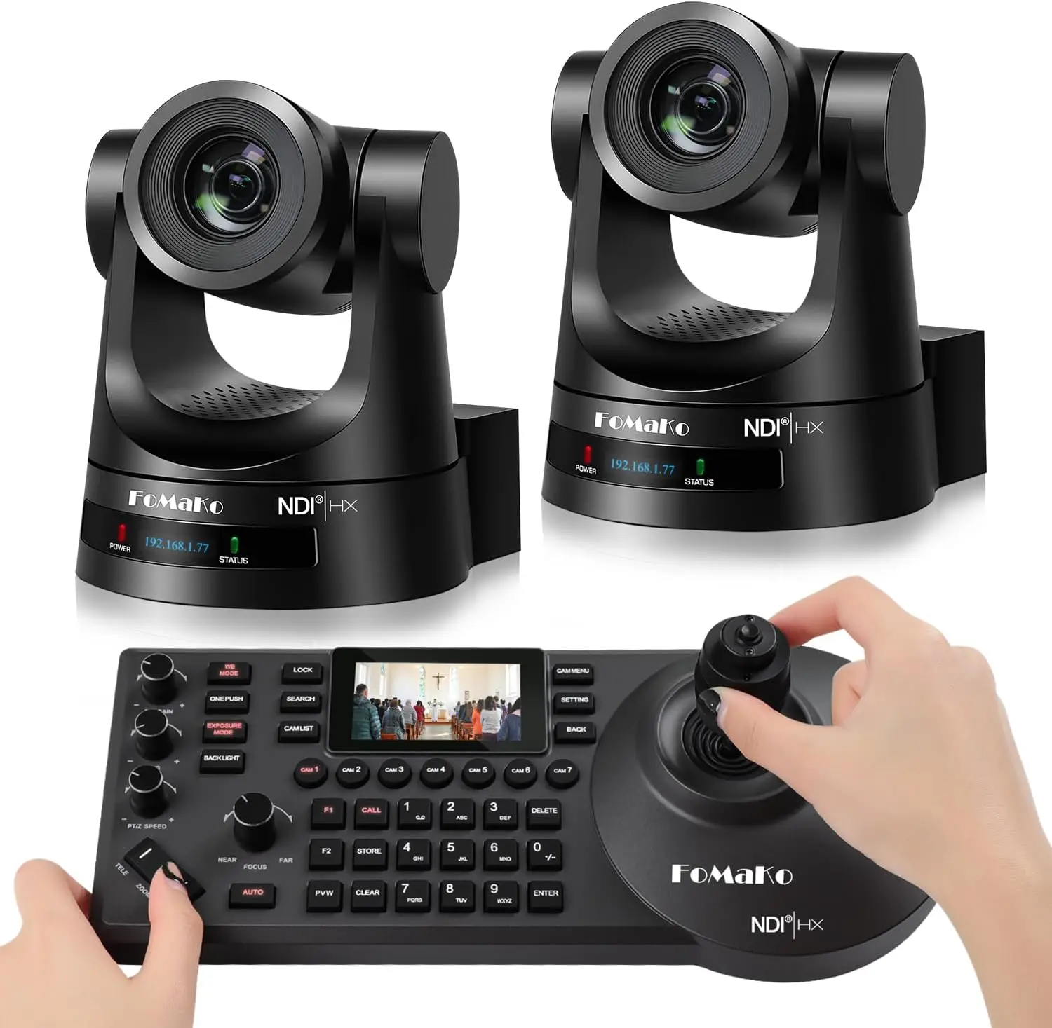 FoMaKo NDI PTZ Camera,AI Auto-Tracking Gen 3, 20X Optical Zoom PoE HDMI PTZ Camera for Church Worship, NDI PTZ Controller, BN202