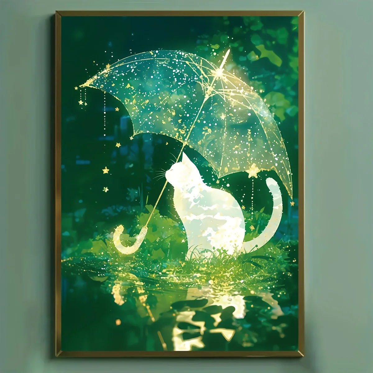 

1 шт., зелень, секретный кот, зонтик, 5D DIY, набор для алмазной живописи, полная дрель, круглые акриловые бриллианты, безрамный домашний декор, подарок