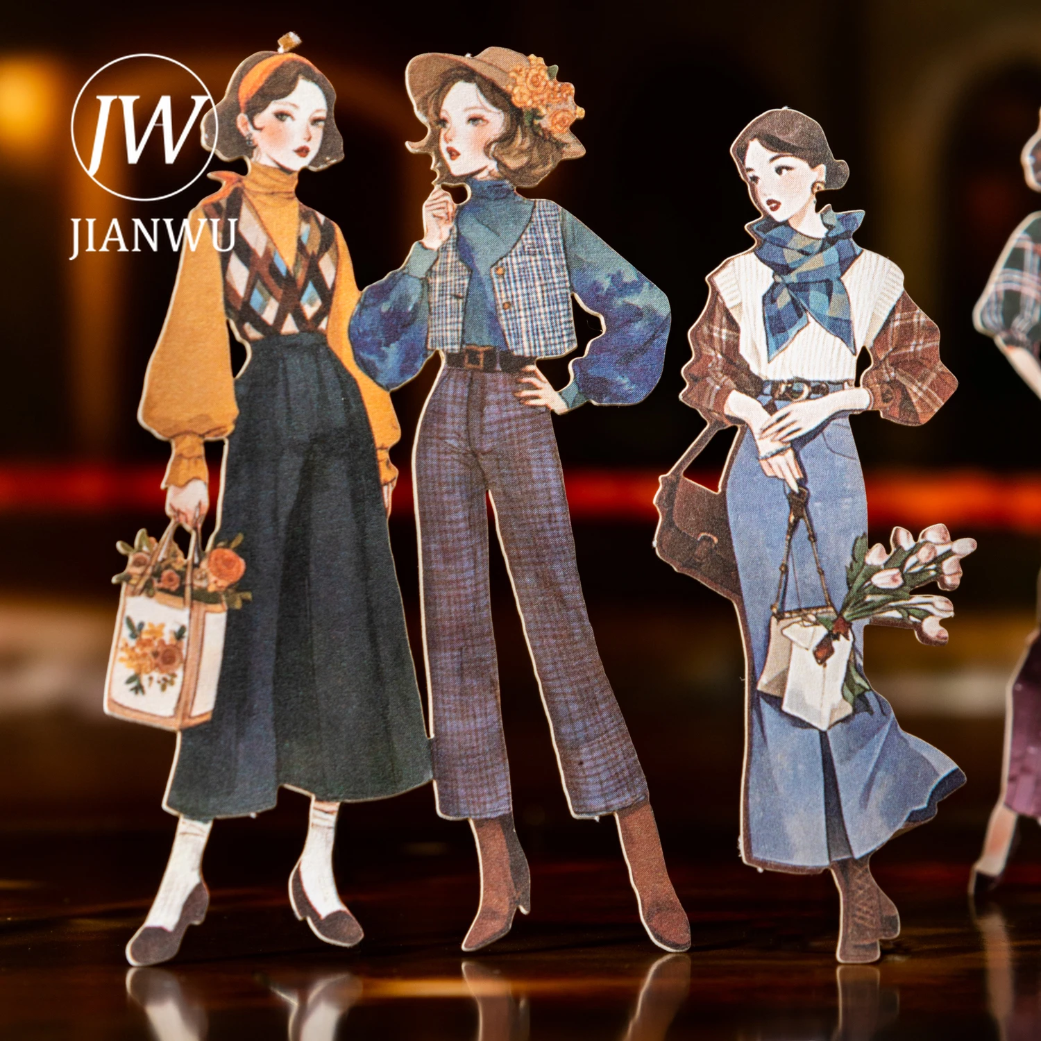 JIANWU Modern Beauty Series Vintage Women Character Landscape Material Collage Scrapbooking Sticker Creative Journal Stationery