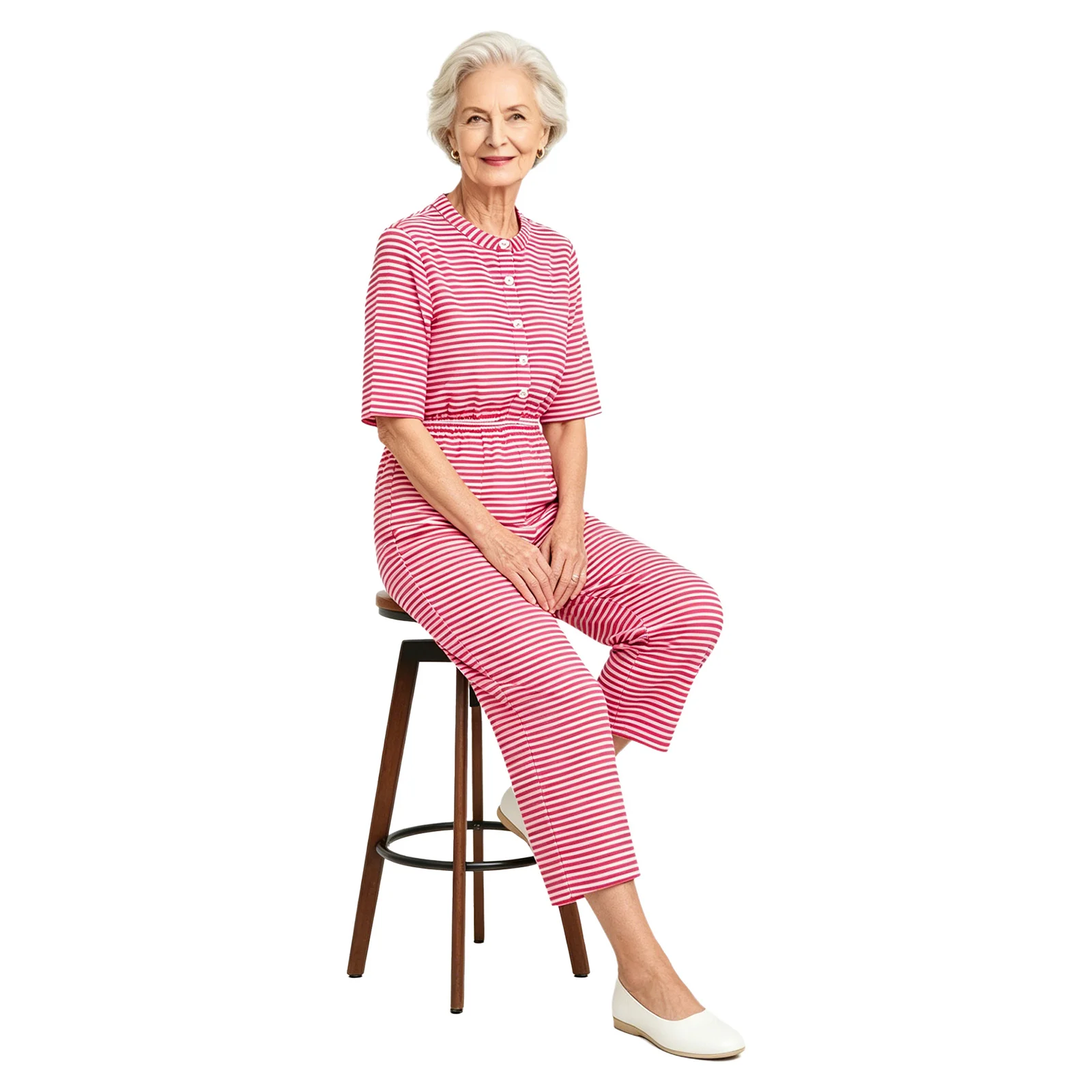 

Women Elderly Alzheimer Special Needs Adaptive Clothing Elastic Waist Anti-strip Striped Jumpsuit Daily Wear Homewear Sleepwear