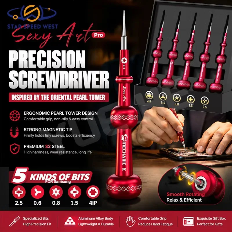 MECHANIC Sexy Art Pro Screwdriver Set 5 in 1 Oriental Pearl Tower Design With Spinning Bearings for iPhone 17 Pro/ProMax Repair