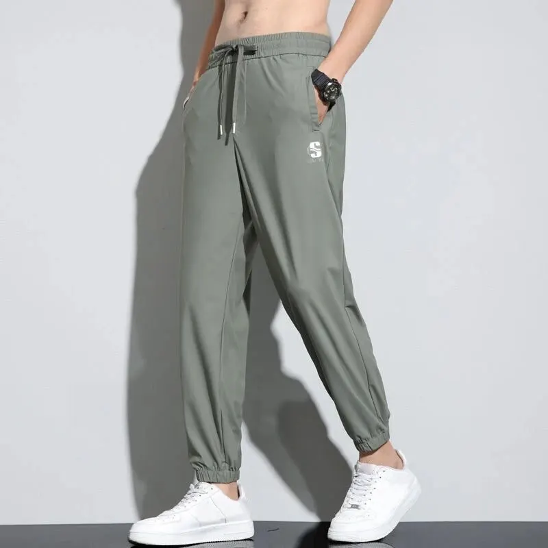 New Men\'s 2024 Spring And Autumn Fashion Thin Loose Solid-Coloured Drawstring Leg Cargo Pants Casual Versatile Sports Trousers