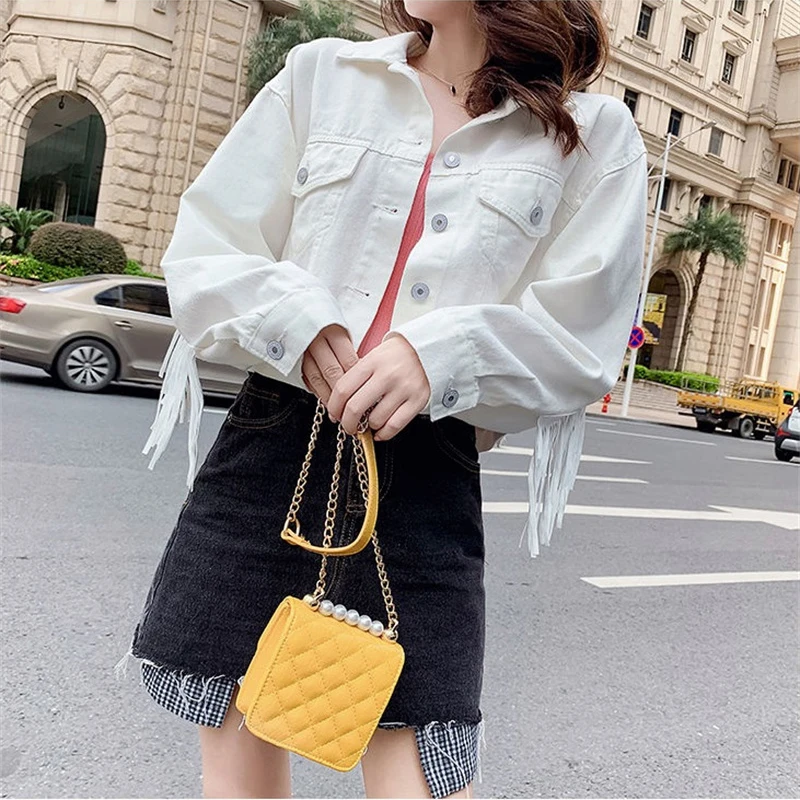 2023 New Streetwear Tassels Short Denim Jackets Women Spring Autumn White Jean Coat Lady Loose Outerwear Students Casual Tops
