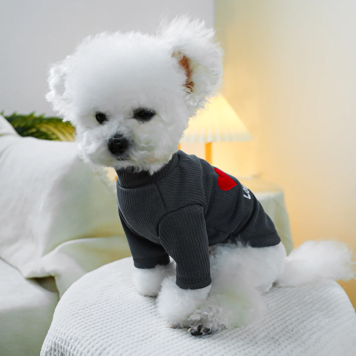 1PC Pet Clothing Cat Spring and Autumn Gray Love and Peace Bottom Shirt Home Suit Suitable for Small and Medium sized Dogs