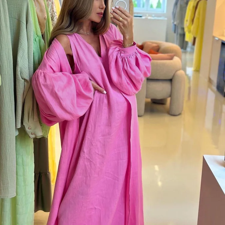 women's bathrobe set cotton linen solid loose ladies 2 pcs with nightgown dressing gown long sleeve summer home wear female