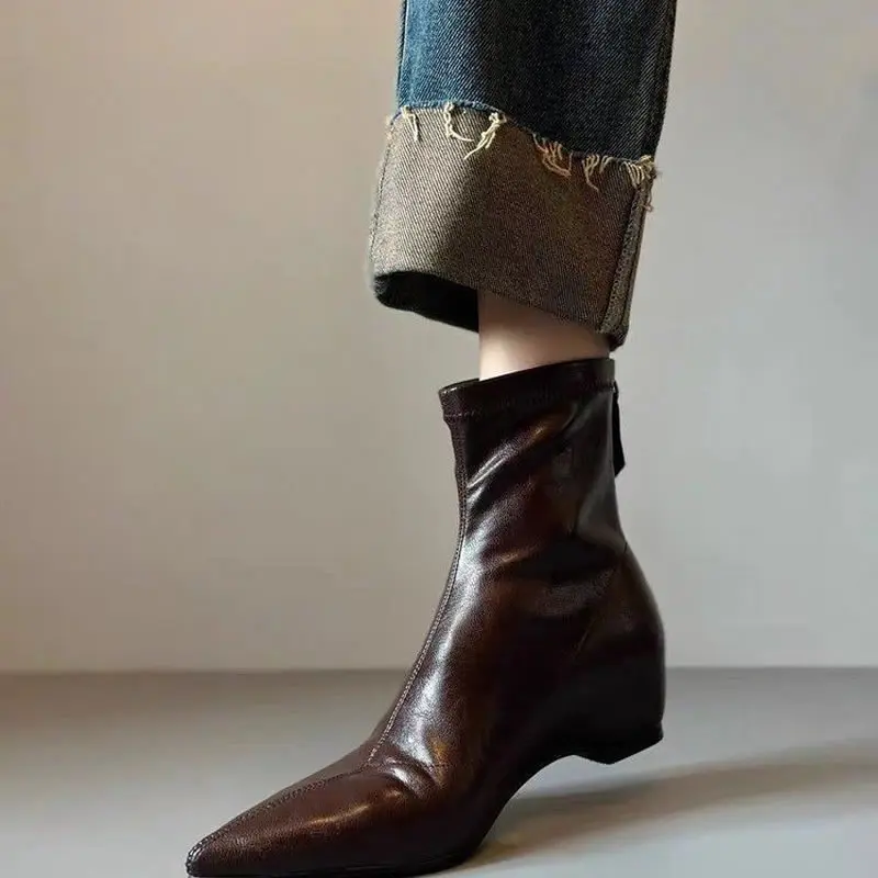 

Pointed Toe Women' Ankle Boots Fashion Dress Low Heels Shoes Luxury Sexy Woman Botas 2025 Winter New Chelsea Short Boots Mujer