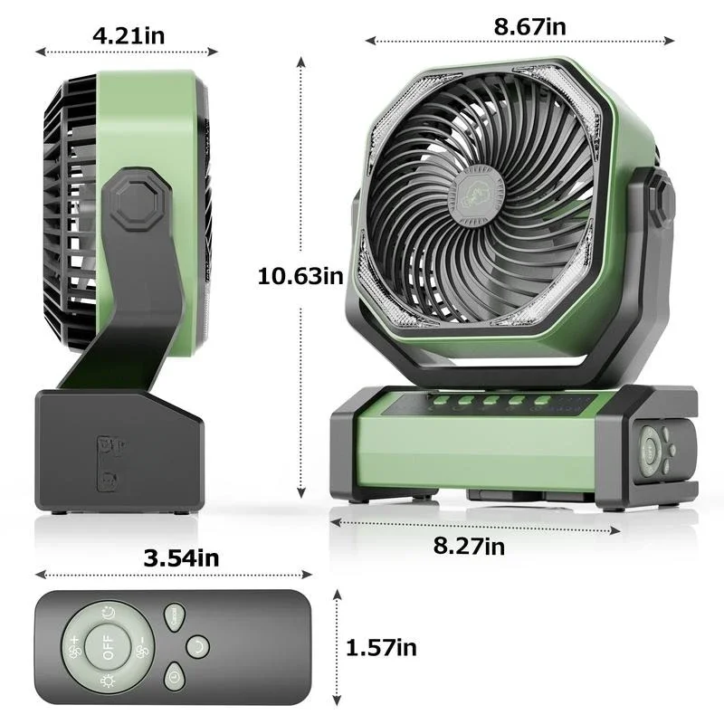 20000mAh Camping Fan with LED Light, Auto-Oscillating Desk Fan with Remote & Hook, Rechargeable Battery Operated Outdoor Tent Fa