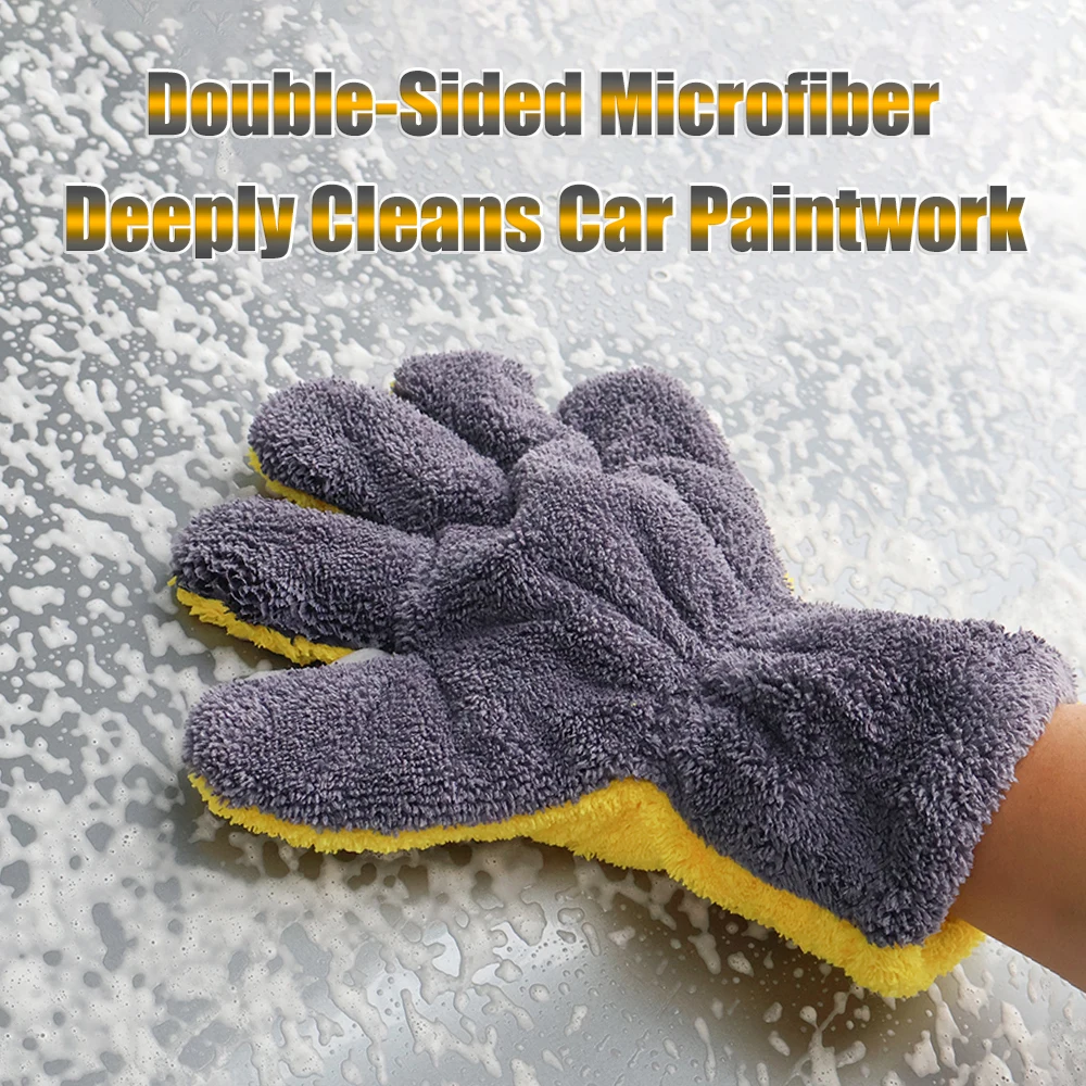 AUTOBRIGHT 5 Finger Glove Microfiber Car Wash Mitt Scratch-Free Ultra Absorbent Detailing & Full Vehicle Detail Cleaning Tools