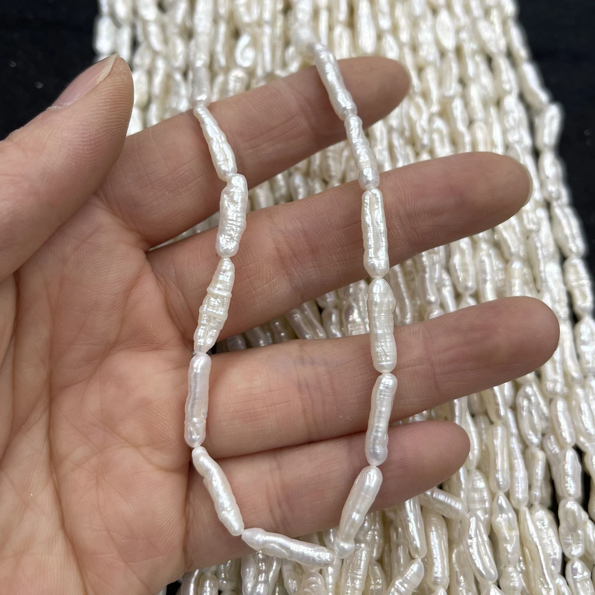 Natural Freshwater Pearl Threaded Silver Baroque Bead 5x13-6x15mm for DIY Jewelry Making - Create Unique Necklace Earring Bracel