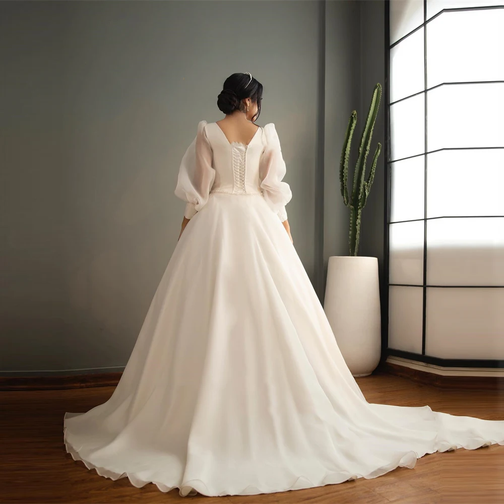 Fascinating A-Line Women Wedding Dresses Long Sleeves Shining Tulle Surface Vestido De Novia Custom Made Chic Pleated Gowns 2024