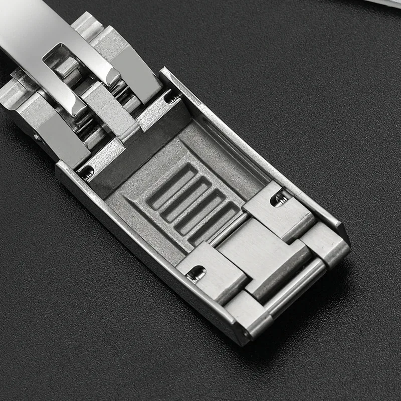Watchdives 16mm Watch Clasp Solid Stainless Steel Brushed Double Pull Button for 9mm Pin Adjustable Watch Folding Safety Buckle image 4