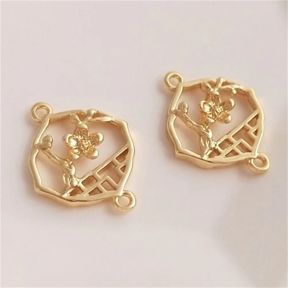 

14K Gold-filled Copper-plated Gold Plum Blossom Window Double Hanging Connector Handmade DIY Antique Earrings Hairpin Pendant